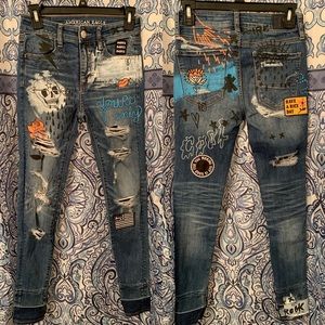 low rise graphic skinny jeans